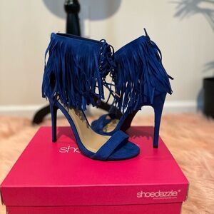 Blue fringe heels in size 8.5